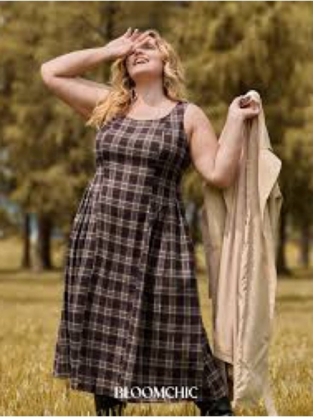 BloomChic Black Plaid Sleeveless Maxi Dress